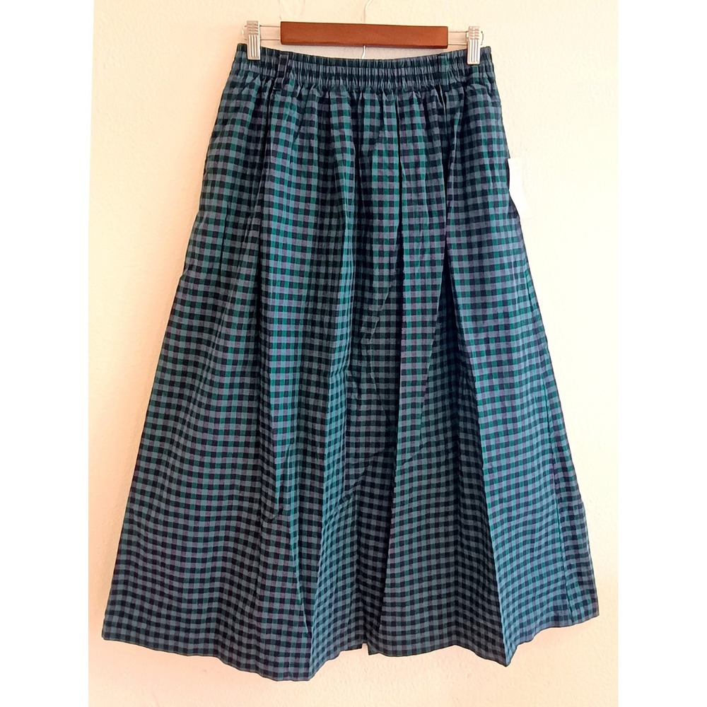 Vintage Smith & Hawken Gingham Maxi Skirt XL Green Purple Cotton Pockets USA